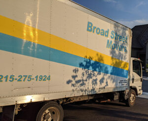 A Broad Street Movers truck after moving a family from Philadelphia to the nearby Philly suburbs.
