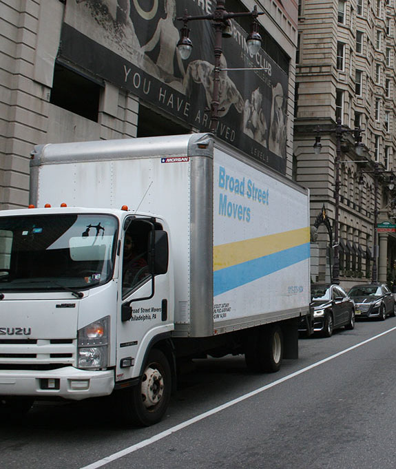 Broad Street Movers truck driving around Philly