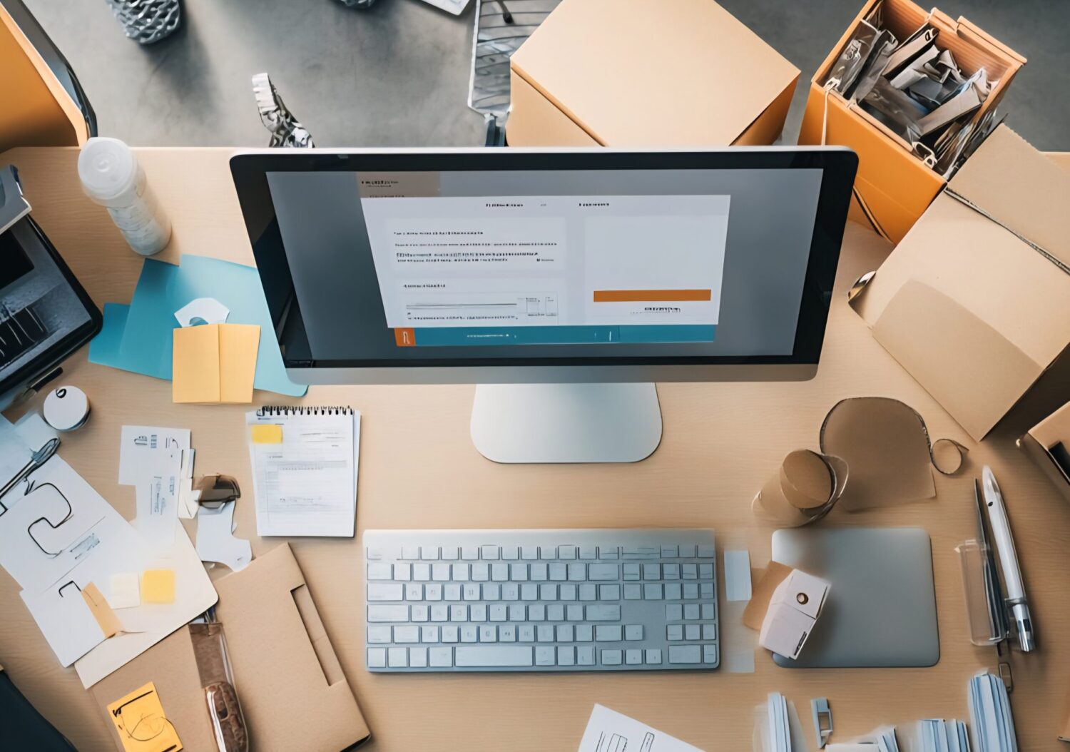 Movers near me in Philadelphia search shown on a computer screen at a desk with moving boxes nearby